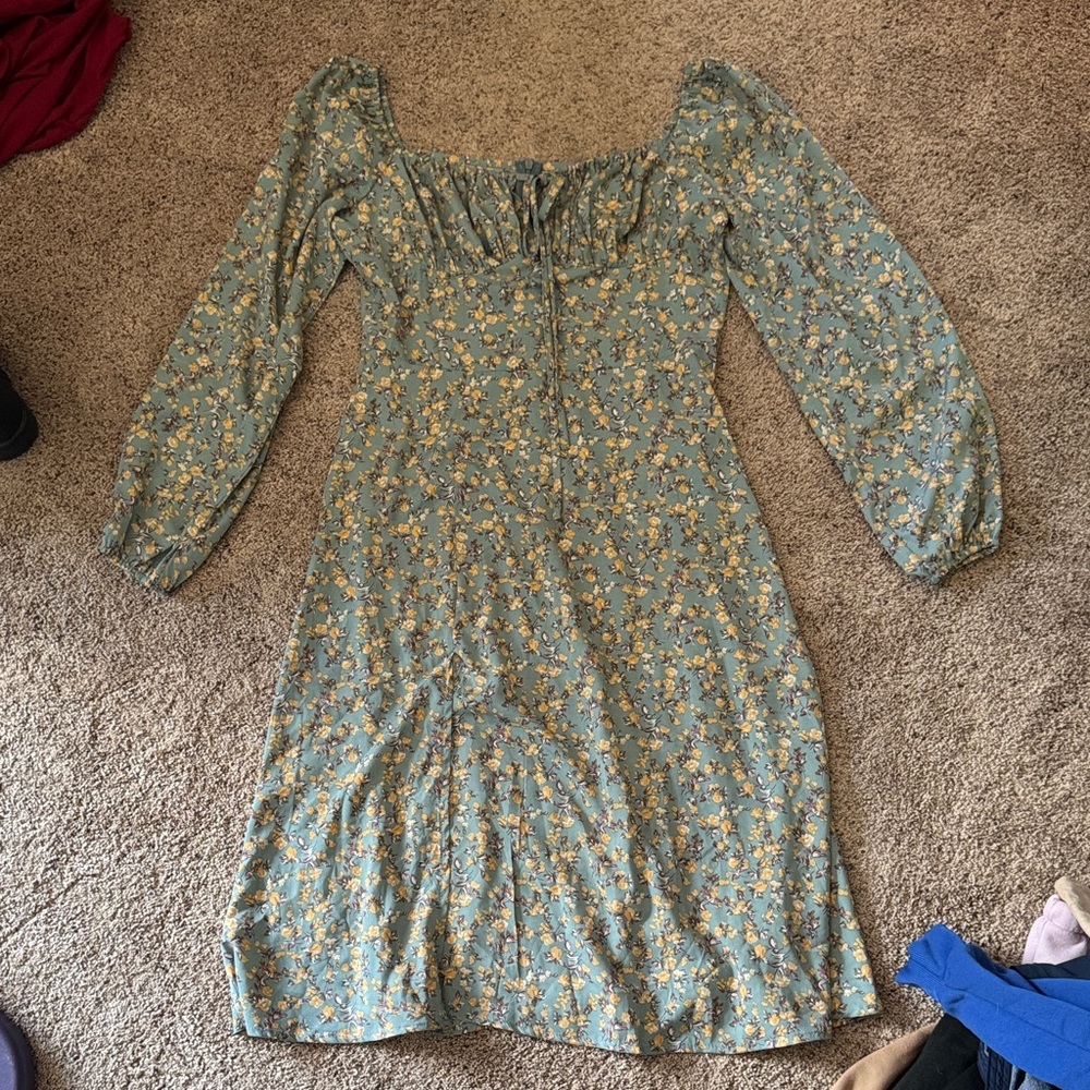 Floral Blue Long Sleeve Dress